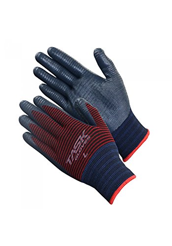Task Gloves Nitrile Palm Coated Work Gloves - (1 dz) Zonal Plaiting, Nylon - Knit Wrist Cuffs - Black, Red - Medium