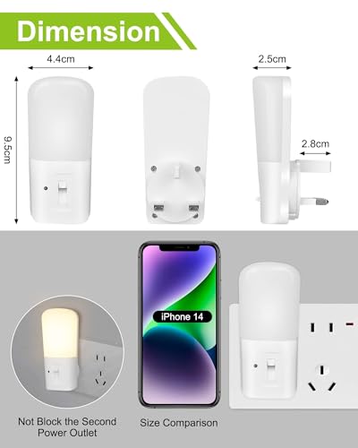 Ufanore Night Light, LED Night Light Plug in with Dusk to Dawn Sensor, Adjustable Brightness 0-80LM, 3000K Soft Night Light, Kids Night Lamp for Bedroom Bathroom Hallway Stairway, 2 Pack