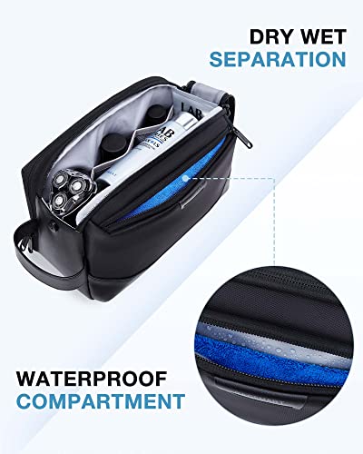 BAGSMART Toiletry Bag Men's Travel Toiletry Bag Organiser Leather Dopp Kit Waterproof Shaving Bag for Toiletry Accessories Black