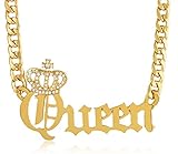 Goldtone Crowned Queen Pendant with a 20 Inch Adjustable Cuban Chain Necklace (B-2229)
