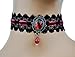 Red Stone & Black Victorian Lace Choker with Velvet Ribbon