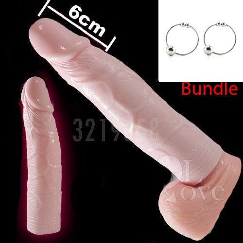 Realistic Thicker Cock Girth Enhancer Enlarger Penis-Extender Sleeve Extension AND Non-piercing Silver Nipple Rings Intimate Body Nipple Bundle