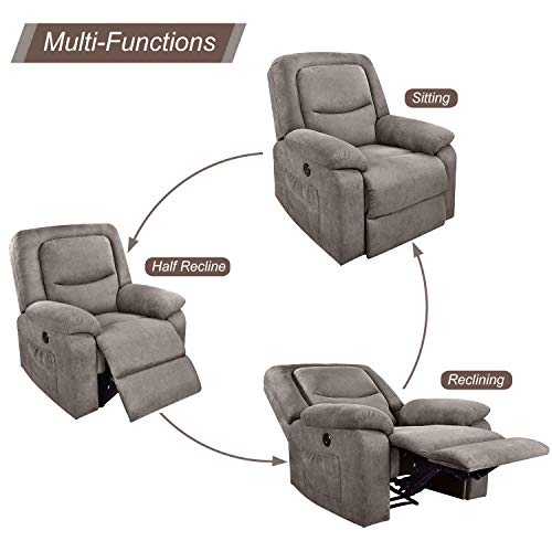MAGIC UNION Overstuffed Fabric Electric Recliner Chair Heated Vibration Massage Sofa with USB Charge Port Home Theater Seating - Thumbnail 2