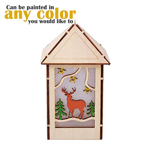 eZAKKA LED Light Wooden Hanging Ornaments for Christmas Holiday, Cute Wood House Christmas Tree Hanging Ornament Decoration (Christmas Deer)