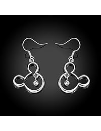 Pendientes chapados en oro rosa con circonita AAA y gancho de pez Mickey Mouse de 8 pulgadas L268, Chapado en platino, B06Y62LY3X