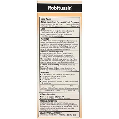 ROBITUSSIN MAXIMUM STRENGTH HONEY COUGH PLUS CHEST CONGESTION DM, COUGH MEDICINE FOR COUGH AND CHEST CONGESTION RELIEF MADE WITH REAL HONEY FOR FLAVOR – 8 FL OZ X 2