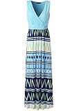 Zattcas Womens Bohemian Sleeveless V neck Empire Waist Striped Maxi Dress
