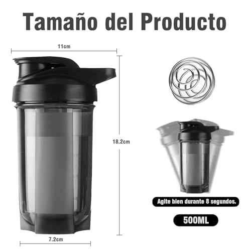 THBPMU (2 piezas) 500ML Botella para Proteina de Coctelera，Botella Deportiva de Proteína, Vaso Agitador de Proteína con Mezclador, Sin BPA y 100% a Prueba de Fugas