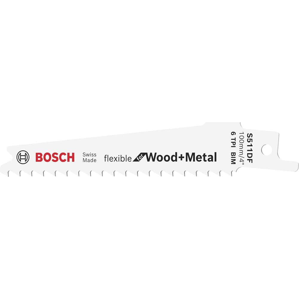 Bosch Professional 2608657723 5 pieces Sabre Saw Blade S 511 DF Flexible for Wood and Metal (Length 100 mm, Sabre Saw Accessories) , White