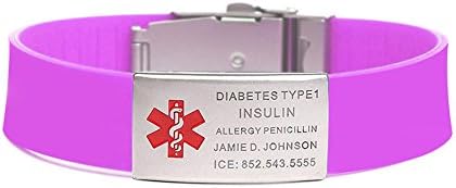 Medical Alert ID Bracelet - Personalized Stainless Steel Matte Tag with Silicone Band - Custom Emergency Sports Bracelets