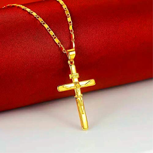 24k Gold Plated Necklace Jesus Christ Crucifix Cross Pendant Chain