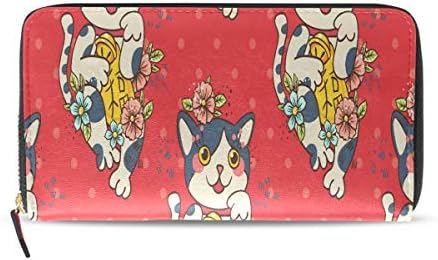 Maneki Neko Lucky Fortunate Welcome Cat Long Passport Clutch Purses Zipper Wallet Case Handbag Money Organizer Bag Credit Card Holder For Lady Women Girl Men Travel Gift
