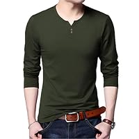 Aiyino Mens Casual Slim Fit Long Sleeve Henley T-Shirts Cotton Shirts US L-C Army Green