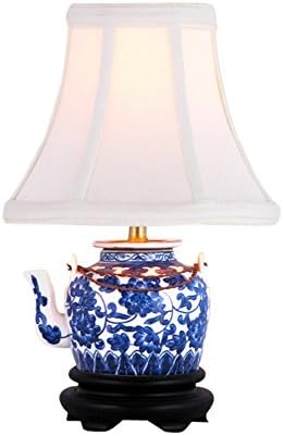 Blue and White Tea Pot Porcelain Table Lamp 12.5"