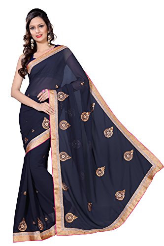 Oomph! Georgette Sarees for Women Party Wear - Indigo Blue
