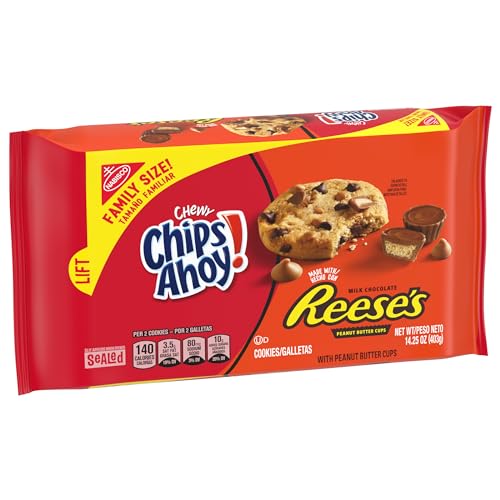 CHIPS AHOY! CHEWY CHOCOLATE CHIP COOKIES WITH REESE’S PEANUT BUTTER CUPS, FAMILY SIZE, 14.25 OZ