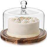 Libbey Acaciawood Flat Round Wood Server with Glass Dome