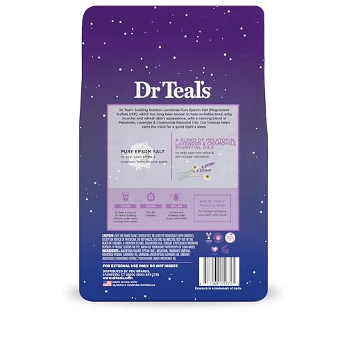 DR TEAL’S PURE EPSOM SALT SOAK, SLEEP BLEND WITH MELATONIN, LAVENDER & CHAMOMILE ESSENTIAL OILS, 3 LBS