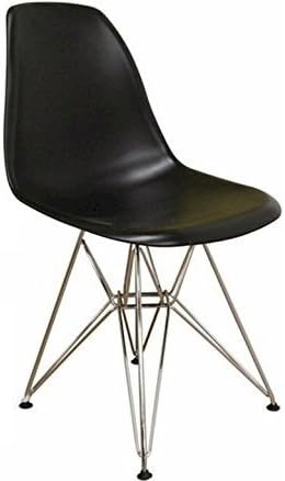 Nicer Furniture Set of Four (4) Black - Eames Style Side Chair with Chromed Steel Legs