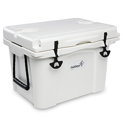 Ivation Roto-Molded Hard Case Cooler â€“ Heavy Duty Insulated Ice Chest with Rubber T-Latches, Integrated Bottle Opener & Drain Plug â€“ Extremely Durable Ice Box Keeps Ice Up to 7 Days (26qt or 37qt)