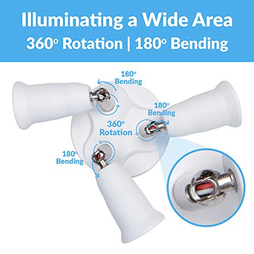 Simba Lighting E26 Light Bulb Socket Adapter Splitter to 3 Heads White Finish with Fully Adjustable Angles for Wide Coverage, Indoor and Outdoor Use for Ceiling Light or Lamp, Medium Screw Base
