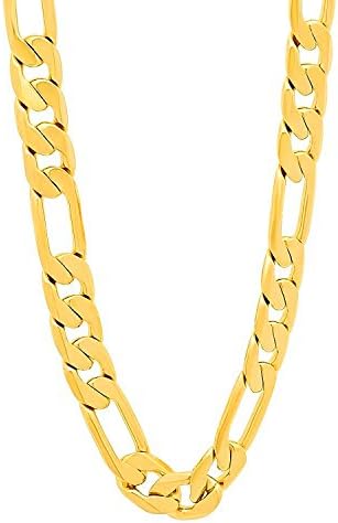 Lihong Fashion Men's 24k Yellow Gold Plated 8mm Flat Figaro Link Chain Necklace, (20-30) Inches