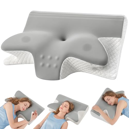 Honfay Almohada Ergonómica con Soporte Cervical de Espuma Viscoelástica, para Dormir de Lado, Boca Arriba o Boca Abajo, con Espacio Integrado para los Brazos