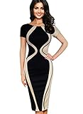 Vfemage Womens Optical Illusion Colorblock Contrast Slim Work Casual Dress
