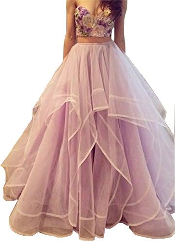 FNKS Sweetheart Embroidery Layed Two Piece Prom Dresses Formal Gown Lavender US 14