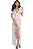 Amoretu Womens Sheer Lace V Neck Gown Dress Maxi Lingerie Set