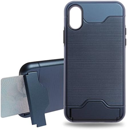 iPhone X Case with ID Credit Card Holder and Kickstand Heavy Duty Protection Case Dual Layer Shockproof Hard Plastics and Carbon Fiber Rubber Silicone 2 in 1 Case for iPhone X 10[2017]