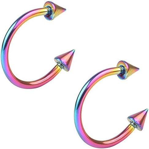 RJRK Stainless Steel 16G Unisex Horseshoe Hoop Ear Cartilage Helix Septum Circular Barbells Earring 8mm 3mm Spike
