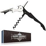 Waiters Corkscrew by Happy Gourmet Kitchenware - All-in-one Corkscrew, Wine Opener, Bottle Opener and Foil Cutter (Black)