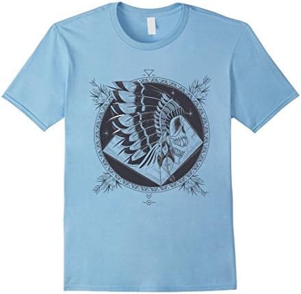 Mens Native American T-Shirt indian skull feather headdress art XL Baby Blue