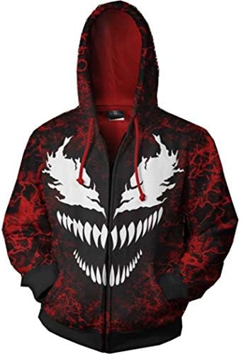 Boruixi Shops Halloween Holiday 3D Venom Costume Hoodie RED