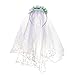 Valdler 2-Tier Beaded Veil with Attached Floral Headband for Girl White