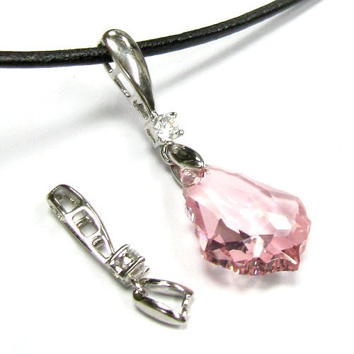 1 pc Rhodium Sterling Silver CZ Bail Pinch In Pendant Clasp Connector Slider/Findings/Bright