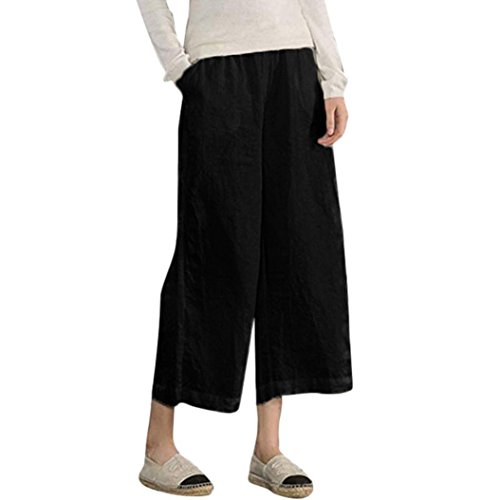 Pervobs Women Pants, Clearance! Women's Causal Loose Elastic Waist Cropped Wide Leg Ankle-Length Pants Trousers (M, Black)