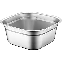 Amosfun Vegetables Fruits Washing Up Bowl Stainless Steel Dish Tub Square Container Kitchen Basin 22 x 22 x 9 cm