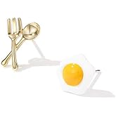 Cute Fried Egg Spoon Fork Stud Earrings Asymmetric Funny Food Earrings for Women Jewelry