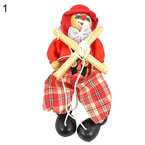 HsgbvictS Toys for All Ages Kids Pull String Clown Puppet Wooden Marionette Handcraft Toy Joint Move Doll Colorful, Pull String Design, Kids Toy - Red