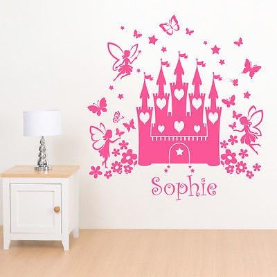 Personalised Fairy Princess Castle Girl's Name - Children's Wall Art Stickers
