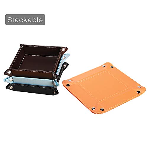 PUSU Valet Trays for Beside Table Desktop Storage, Leatherette Keys Caddy Bedside Dresser Organizer Catchall Tray for Dice Change Coins Wallet Jewelry Makeup Trinkets (Orange) - Thumbnail 6
