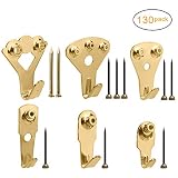 130Pcs Picture Hangers, Micobin Premium Photo Frame Hooks Kit, Heavy Duty Picture Photo Picture Hanging with Nails for Wall Mounting, Picture Wall Hangers Holds 10-100 lbs