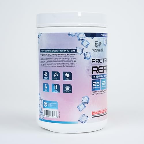 Believe Supplements Protein Refresher (25 servings) - Revolutionary Juice-Type Whey Protein Powder Alternative for Fitness, Bodybuilding, Gym, or for bigger protein intake - Enjoy with Ice or Chilled Water for Superior Taste (25 servings, Strawberry Lemonade)