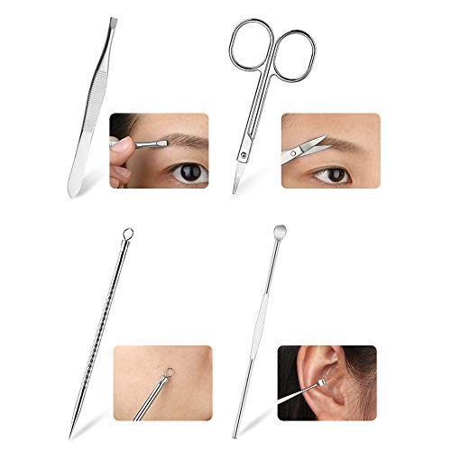 Jeeke 8 Pcs Blackhead Remover Pimple Comedone Extractor Tool Stainless Blackhead Acne Pimple Stainless Steel Nail Clippers (Black, 1 x 8 Pcs)
