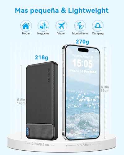AsperX 2-Pack Power Bank 10000mAh USB C Bateria Portatil Cargador Portatil | Carga Rapida Pila Portatil Powerbank with 3 Output Pila Recargable para iPhone 15 14 13 12 Xiaomi Google LG