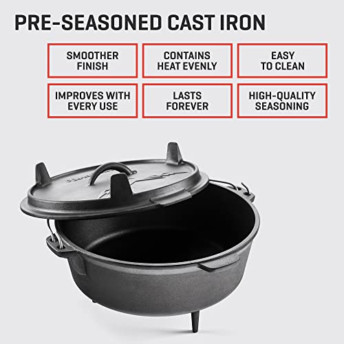 Uno Casa 6Qt Cast Iron Camping Dutch Oven with Lid Lifter and Storage Bag - Cast Iron Dutch Oven Pot with Lid, Cast Iron Camping Cookware, Camping Oven - Campfire Cooking Equipment