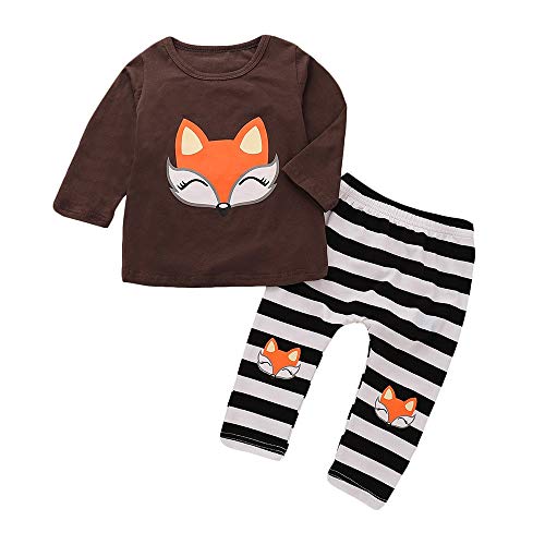 Baby Clothing Dividers for Drawers,Â Children Kids Girls Striped Cartoon Fox Print T-Shirt Tops+Pants Set Clothes,Baby Girls' Novelty Bodysuits,Coffee,120