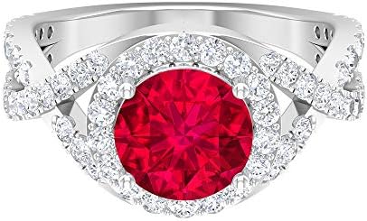 ソリティアハローリング 3 25カラットラウンド宝石 Hi Siダイヤモンド 8mm ルビーエンゲージリングスパイラルシャンクリングサイドストーンリングバレンタインギフト 14k ホワイトゴールド ルビー Size 22 Bahramradan Com